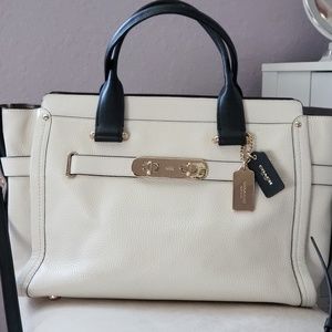 COACH White and Black Large Tote
